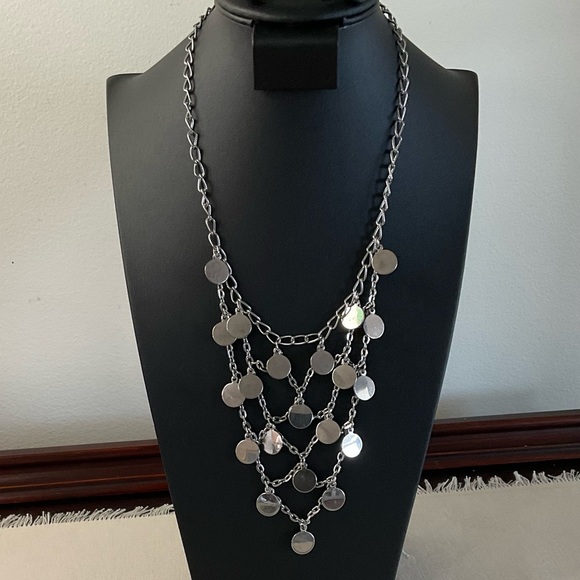 Vintage Silver Tone Boho Disc Bib Necklace - Picture 2 of 3